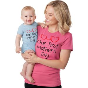 Tstars Our First Mother's Day Mom and Baby Matching Shirts - Mommy and Me Outfit Gift for New Moms and Infant (Pink, S)