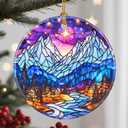 Christmas Ornaments, 2.8 Inch Ceramic Hanging Ornament, Christmas Tree Ornaments, Xmas Decorations, Holiday Decorations, Holiday Party Gifts, and Xmas Gift Ideas - Snow-Village Night (Night Court B)