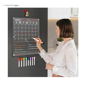 Large Acrylic Magnetic 2in1 Clear Fridge Calendar, Clear Fridge Calendar with 8 Color Markers, Monthly Planning Board for Business Meetings