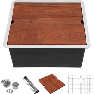 Lordear 23 Inch Laundry Room Sink Undermount 16 Gauge Stainless Steel Single Bowl 13 Inch Deep Handmade Utility Sink with Full Cutting Board, 23" x 19" x 13"