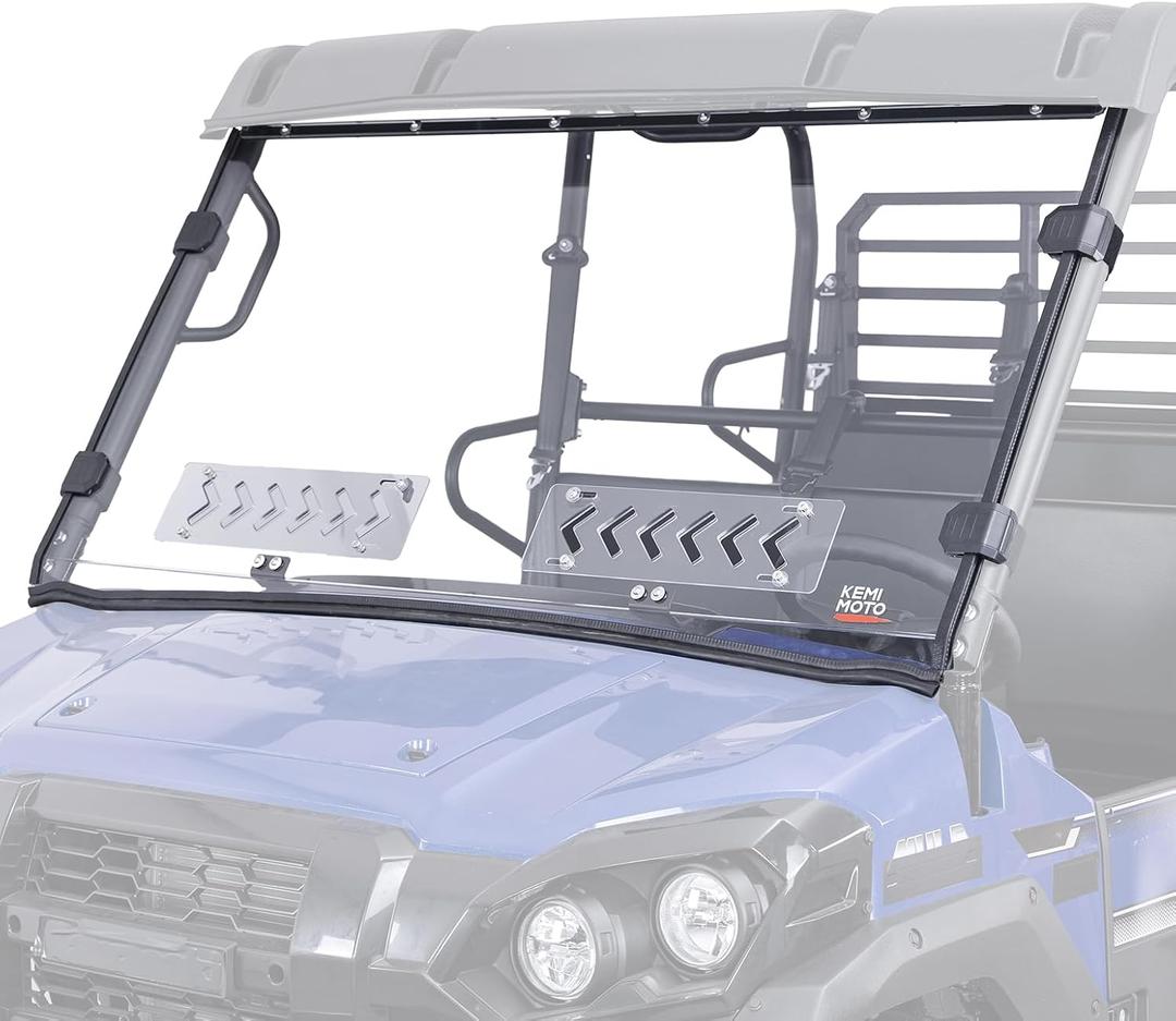 KEMIMOTO Vented Windshield Compatible with Kawasaki Mule Pro FXT FX DXT DX 2015-2025, Scratch Resistant PC Hard-Coated Front Windscreen with Pre-Installed Rubber