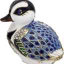 Hand Painted Enamel Duck Trinket Box for Home Decor, Hinged Jewelry Organizer for Ring Earrings, Unique Figurine Keepsake Collectible Personalized Elegant Handmade Ornament Gifts (Blue Cartoon Duck)