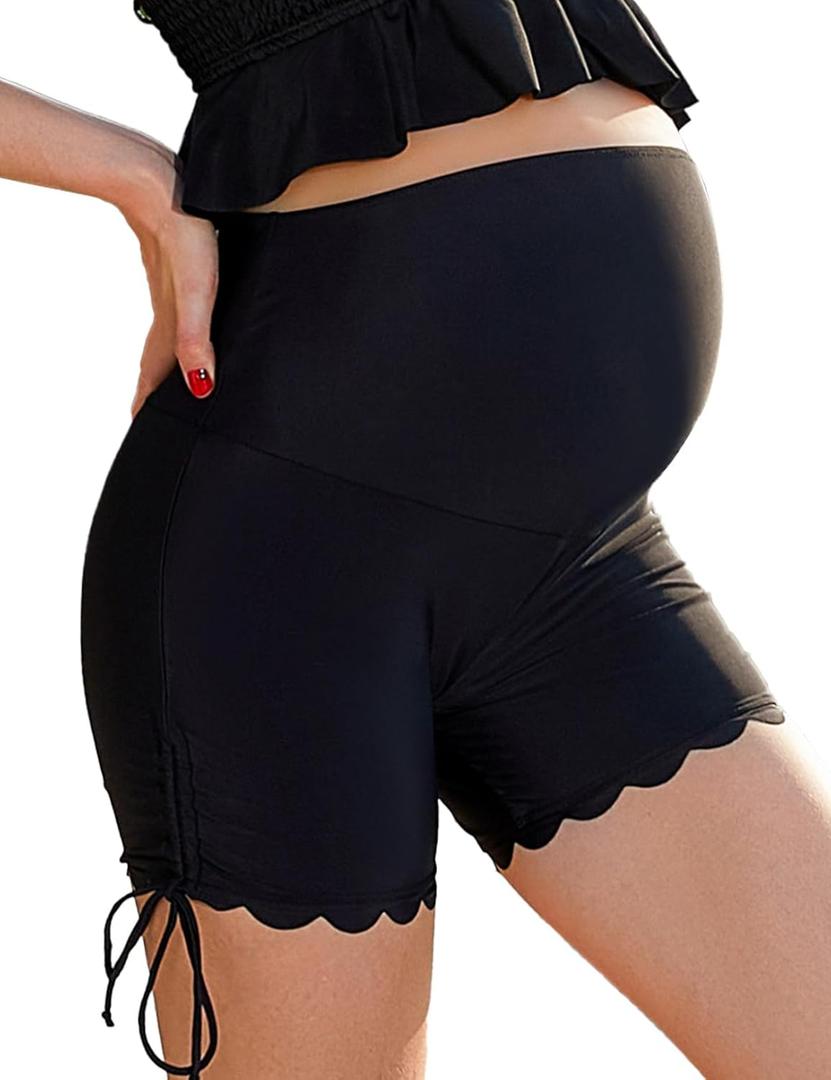 Bhome Maternity Swim Bottom High Waisted Maternity Swim Shorts Pregnant Swim Suit (Large, Black)