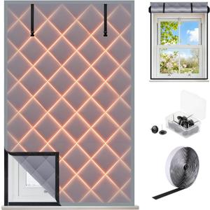 3 Layer 63 x 39 Inch Window Insulation for Winter, Oxford Thermal Insulated Window Cover with Thicken Cotton & Fastener, Grey Window Curtain Kit for Winterizing Keeping Home Warm