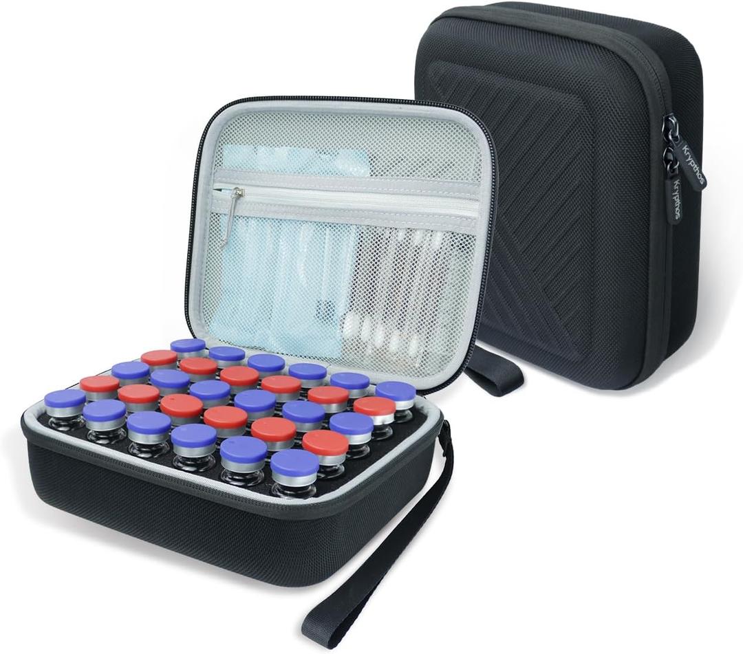 Krypthos 30 Slots Insulin Vial Protector Case, Insulin Vial Organizer Bag for Diabetics Standard 10ml Vials, Insulin Carrying Case Fridge Holder Storage Holder, No Ice Pack