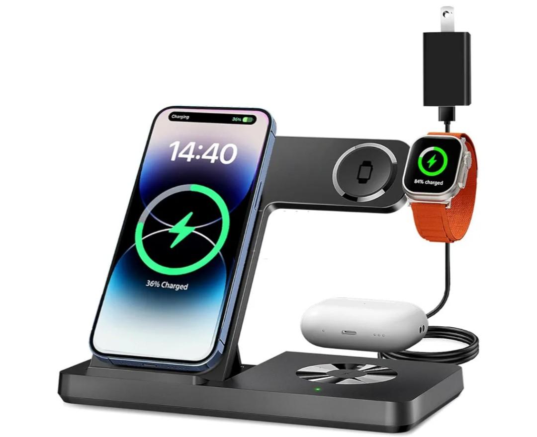 3 in 1 Charging Station for Multi Devices, Wireless Charger for iPhone 8-16 Series & Apple Watch, Wireless Charging Station for AirPods Pro/4/3/2