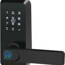 GOLDENKEY Biometric Fingerprint Door Lock with Handle, Digital Keyless Door Lock with Touchscreen Keypad&Passcode, Black