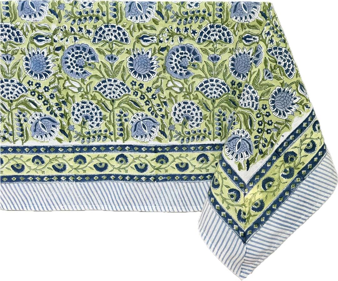 ATOSII Amara 100% Cotton Rectangle Fall Tablecloth, Handblock Floral Linen Table Cloth for Kitchen Dining Table I Parties Weddings Christmas I Fall Home Decor 60 X 108 Inches I 8 Seater