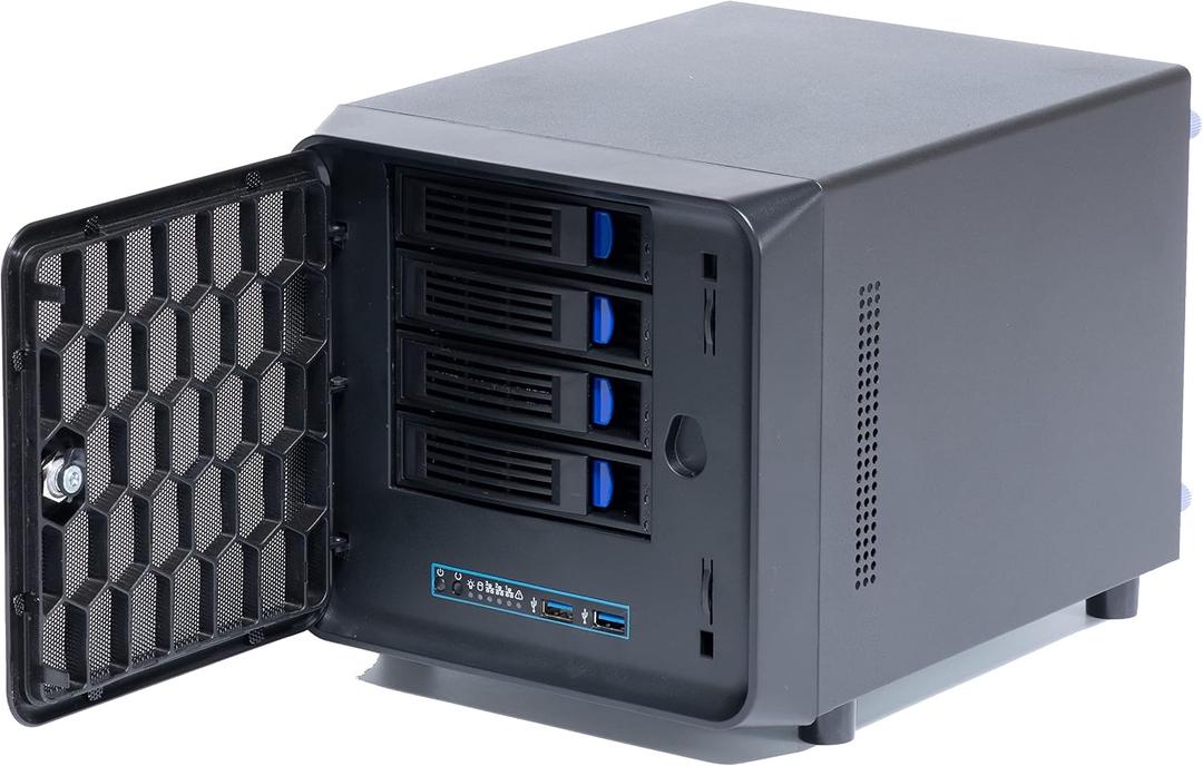 4 + 1 Bay DIY NAS Case, 4 x 2.5 / 3.5 Tray + 1 x 2.5 Internal Bay. MB ITX. PSU Flex. Front USB 3.0 8cm Chassis Fan Hot Swap Backplane. Network Attached Storage Private Cloud Enclosure.