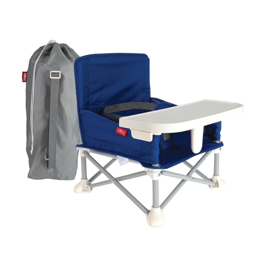 Nuby Pop-Up Booster Seat with Removable Tray - 6+ Months - Portable Booster Seat for Floor for Indoor/Outdoor Use - 3-Point Safety Adjustable Straps - Summer Travel Essentials - Blue