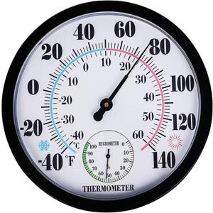 Indoor Outdoor Thermometer Hygrometer - Waterproof Hanging Wall Thermometer Decorative Outdoor Thermometer Large Numbers, No Battery Needed Outdoor Thermometers for Patio (10 Inch, Black 10")