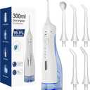 Water Flosser for Teeth Cleaning, Cordless Oral Irrigator with 4 Modes & 4 Jet Tips, Rechargeable IPX7 Waterproof Dental Flosser, 300ml/10oz Tank for Home and Travel White