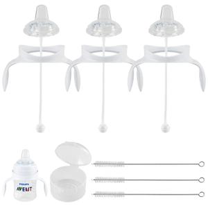 Sippy Cup Soft Conversion Kit for Philips Avent Anti-Colic Baby Bottle, Toddler Transition Kit with Silicone Sippy Spout Nipple, Weighted Straw, Bottle Handle, Cleaning Brush, 3-Pack