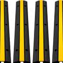 Happybuy 4 Pack of 1-Channel Rubber Cable Protector Ramps Heavy Duty 18000Lbs Load Capacity Cable Wire Cord Cover Ramp Speed Bump Driveway Hose Cable Ramp Protective Cover