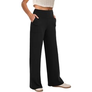 COPYLEAF Wide Leg Pants Woman High Waist Yoga Pants with Pockets Loose Stretch Dress Work Sweatpants Casual Lounge (X-Large, Black)