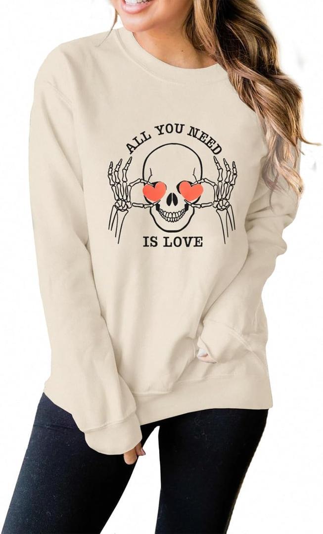 CM C&M WODRO Valentines Day Skull Heart Graphic Sweatshirt ALL YOU NEED IS LOVE Letter T Shirts Long Sleeve Top Pullover