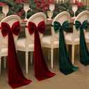 2 Pcs Velvet Chair Bows Sashes 12 x 43 Inch  Green Velvet Bows Chair Covers for Wedding Birthday Party Christmas Dining Room Elegant Ribbons Tie Bands Decoration