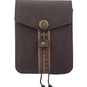 Vintage Medieval Faux Leather Belt Bag Portable Viking Brown Side Pack Waist Bag Middle Ages Faux PU Leather Belt Pouch for Men Women Halloween Ren Faire Viking Renaissance Cosplay