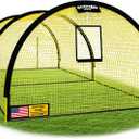 22ft x 12ft x 8ft Baseball Batting Cage Net with Pitching Machine Hole, Portable Batting Cages for Backyard, 4ply Yellow Netting, Zippered Backing Door