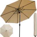 Outdoor Patio Umbrella,Patio Table Umbrella with Cover, Push Button Tilt and Crank, 8 Sturdy Ribs UV Protection Waterproof for Garden (9FT, Khaki)