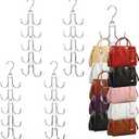 4 Pack Purse Organizer for Closet, Purse Hanger with 10 Big Hooks, 360 Degree Rotation Bag Holder for Organizer Display, Foldable Space Saving Hangers Rack for Handbag, Belt, Scarve, Tie