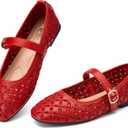 Trary Mary Jane Shoes Women, Hollow Flats for Women, Ballet Flats Shoes Round Toe Mary Jane Flats, Red Flats Shoes Dressy Comfortable Size 8