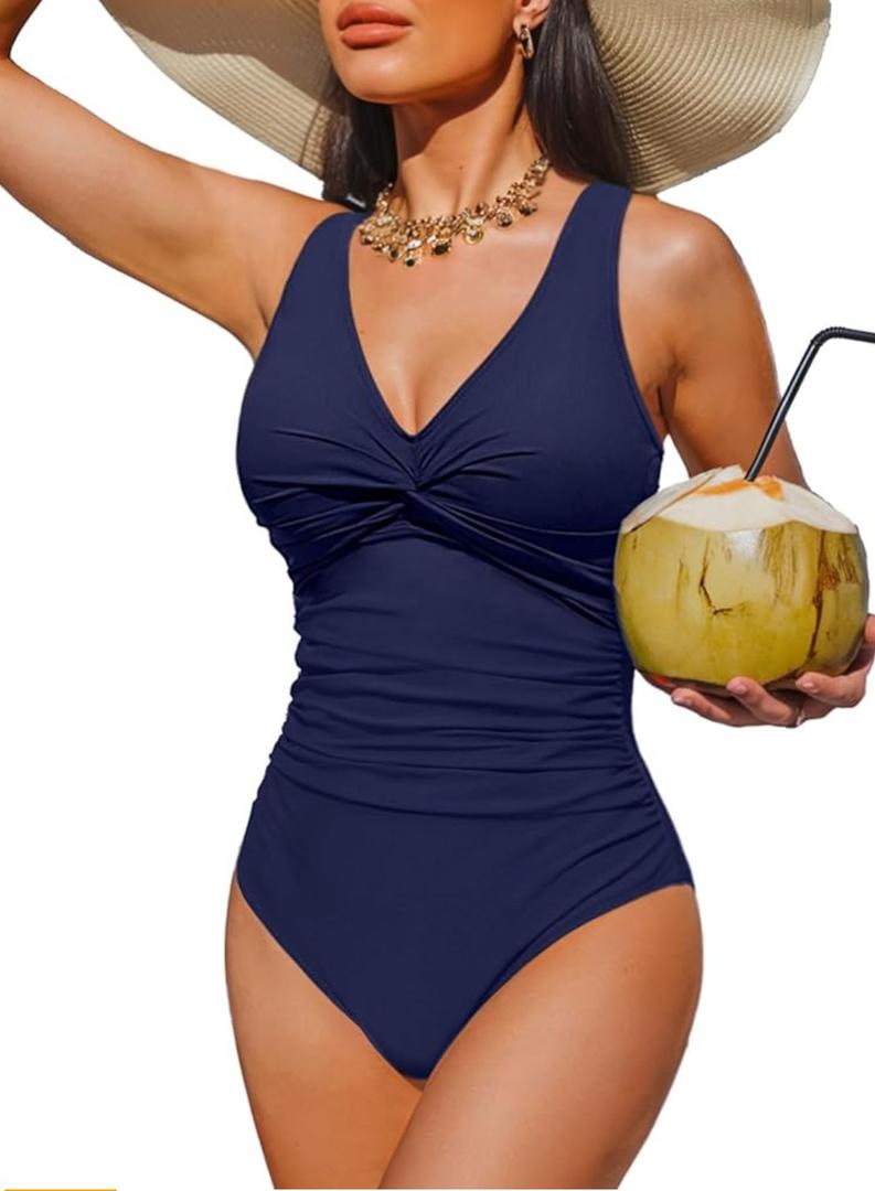 Holipick Women Tummy Control One Piece Swimsuit - Push Up Bathing Suit Full Coverage Slimming Swimwear, Medium