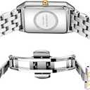 Gold Watches for Women with Vintage Rectangular Case, White Roman Dial, Stainless Steel Band, Adjustment Tool Included, Water Resistant