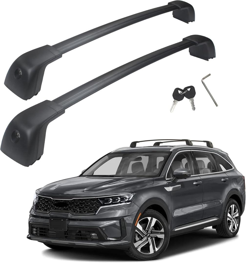 Roof Rack Cross Bars, Compatible with 2021-2025 KIA Sorento & Sorento Hybrid with Flush Side Rails, Anti-Corrosion Aluminum Black Matte with Anti-Theft Locks Max Loading Up to 300lb
