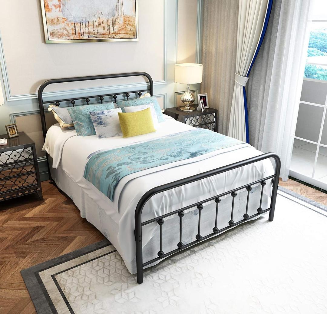 Black Metal Bed Frame Full Size with Headboard and Footboard Single Platform Mattress Base,Metal Tube and Iron-Art Bed Full,Black