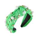 Pearl Knotted Women Headband Sparkle Rhinestone Jeweled Headband Wide Knot Crystal Embellished Hairband Fashion Women's Hair Accessories Green