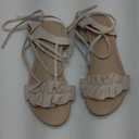 GORGLITTER Women's Lace Up Gladiator Sandals Ruffle Trim Strappy Flat Sandals Casual Tie Up Ankle Strap Sandals (10, Beige)