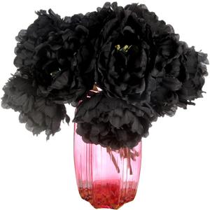 Tinsow Artificial Peony Flowers Black Silk Flowers Peony Bouqeut for Halloween Home Decorations Gothic Wedding (Black, 10)