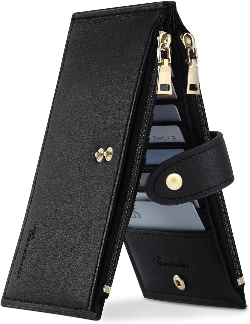 Travelambo Leather Wallets for Women Slim RFID Blocking Bifold Credit Card Holder Wallet (Black)