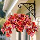 Fall Fake Flowers Artificial for Outdoors Decoration, 2PCS Faux Hibiscus Flowers for Outside Planters, Realistic Silk Autumn Plants with UV Resistant No Fade for Home Porch Garden Balcony Yard Decor (Fall Orange Pink)