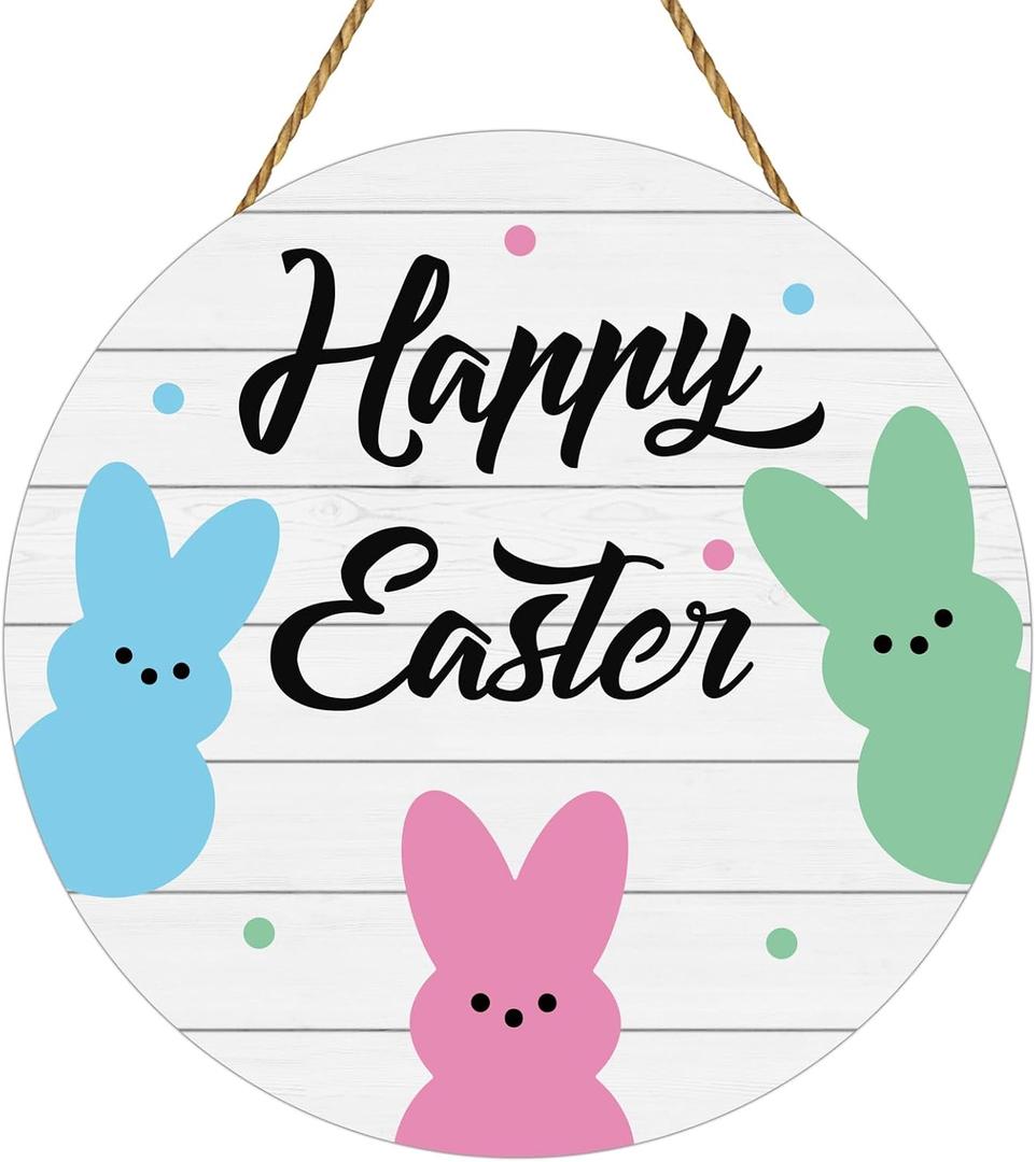 Easter Decorations Happy Easter Wreaths for Front Door Decor Cute Bunny Door Decorations Bunny Wall Decor Wooden Front Door Hanger Hanging Sign for Porch Wall Indoor Home Decor