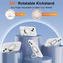 360 Rotatable Magnetic Ring Kickstand for iPhone 15 Case [Non-Slip Texture Edge] [Compatible with MagSafe] [Military Shockproof] Translucent Matte Soft Silicone Bumper Slim Cover, 6.1'', White