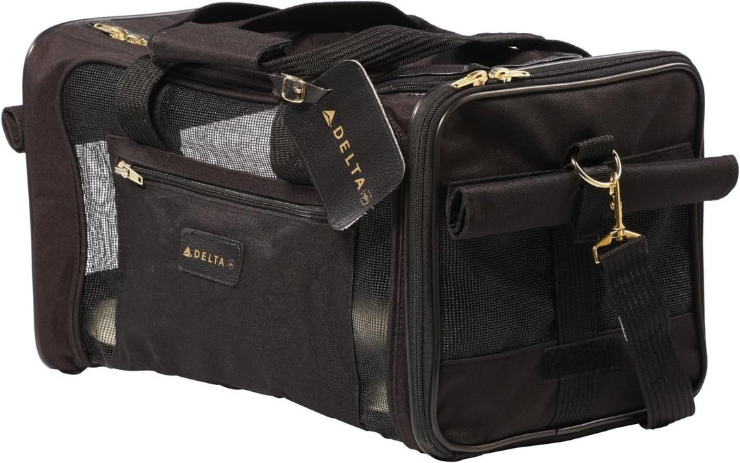 Sherpa Delta Airlines Travel Pet Carrier, Airline Approved & Guaranteed On Board - Black, Medium (18.0"L x 11.0"W x 10.5"H)