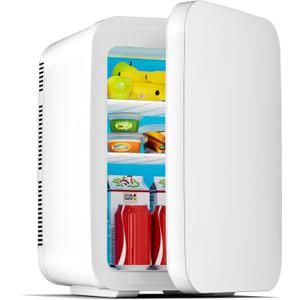 Mini Fridge for Bedroom - 10 Liter/15 Can Portable Refrigerator for Dorm, Office, Car - Quiet Cooler & Warmer for Food, Drinks, Makeup & Skincare - AC/DC Power Supply