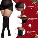 WiliW Christmas Pantyhose for Women Plus Size, Christmas Patterned Tights, High Waist Control Top Sheer Pantyhose (Black)