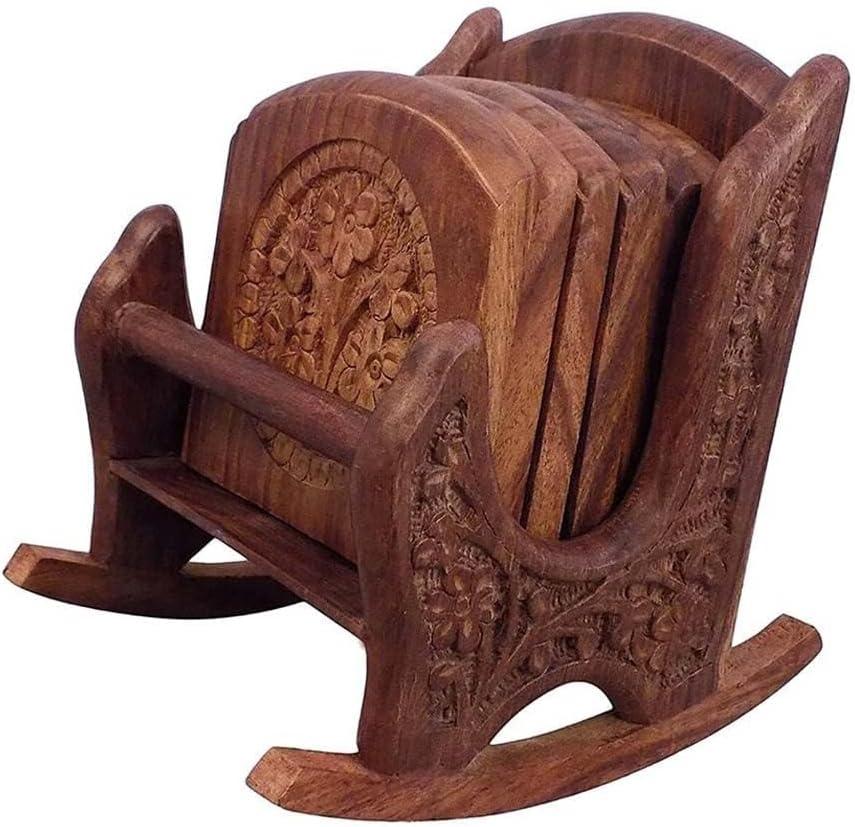 Handmade Wooden Tea Coasters Set of 6 Drink Table for Tea Cups Coffee Mugs Beer Cans Bar Tumblers and Water Glasses Chair Shape Coasters Full Carving (Carving)