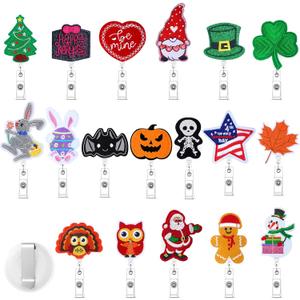 Giegxin 18 Pcs St. Patrick Day Shamrock Felt Badge Reels Retractable Irish Festival Badge Holders with Alligator Clip Love Clover Holiday ID Card Holder for Doctors Teachers Workers Gifts(Vivid)