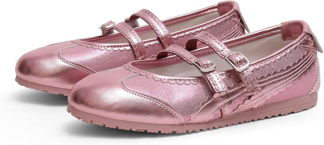 Adolilove Ballet Sneakers for Women Mary Jane Flats Walking Shoes Slip On with Elastic Straps with Memory Foam Insole US 9