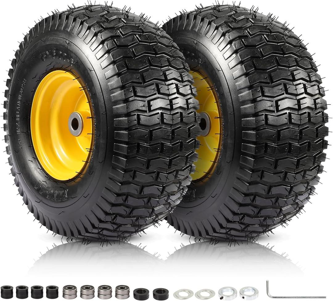 2PCS 15x6.00-6 Tire and Wheel Assembly, Replacement for Craftsman John Deere Cub Cadet Riding Mowers, 4 Ply Tubeless Lawn Mower Tires 15x6x6, 500lbs Capacity, 3" Centered Hub, 3/4" Bushing