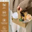 60 pcs Brown Kraft Paper 2 Cup Drink Carrier with Handle Disposable Kraft Paperboard Cup Holder for Hot or Cold Drinks, Take-Out Cup Carrier & Coffee Carrier for Food Delivery, 2-Cup Drink Tray