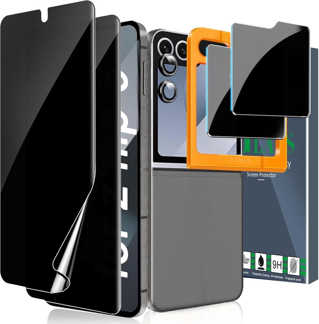 Ferilinso Privacy Screen Protector for Samsung Galaxy Z Flip 6 / Z Flip 7 FE [Phone Case Friendly], Inside Anti-Spy Film With 2 Pack Back Tempered Glass + Camera Lens Protector Accessories