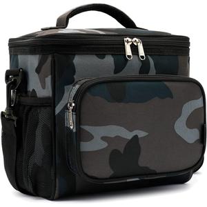 FlowFly Insulated Reusable Lunch Bag Adult Large Lunch Box for Women and Men with Adjustable Shoulder Strap,Front Zipper Pocket and Dual Large Mesh Side Pockets,BlackCamo