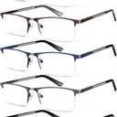 Blue Light Blocking Reading Glasses for Men, Half Frame Metal Readers Spring Hinge Eyeglasses Anti Eyestrain/Glare/UV (5 Pack Mix Color)