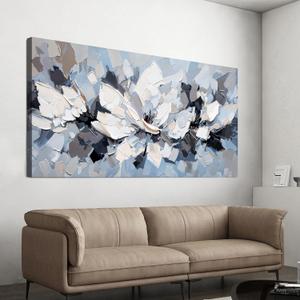 Canvas Wall Art Decor Modern White Wall Art for Living Room Abstract Canvas Art Wall Decor Flower Pictures Abstract Blue Wall Art Prints Artwork for Walls Bedroom Office Home Decor 20" X 40" (JYQ-01G)