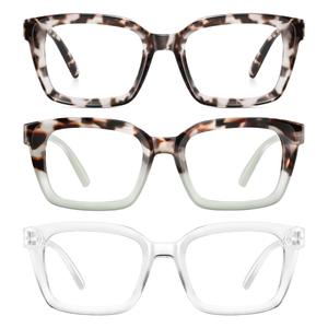 XVXV Reading Glasses for Women Men - Blue Light Blocking Readers Oversize Square Anti Glare with Spring Hinge(3Pack*Mix 4, 1.5X)